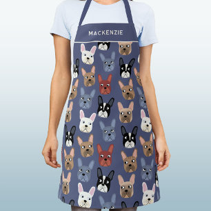 Franse Bulldog Gepersonaliseerde Dusty Blue Dog Schort