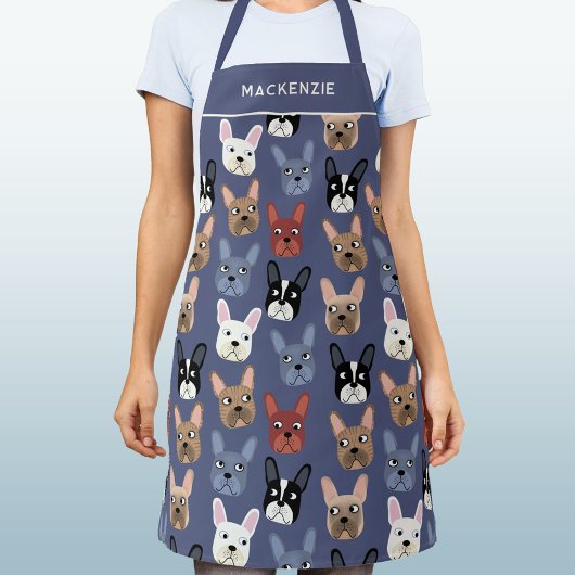 Franse Bulldog Gepersonaliseerde Dusty Blue Dog Schort