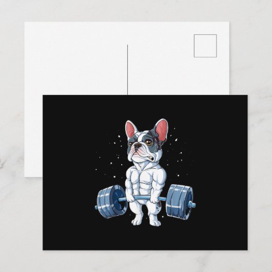 Franse Bulldog Gewichtheffen Grappige Deadlift Gym Feestdagenkaart (Voorkant / Achterkant)