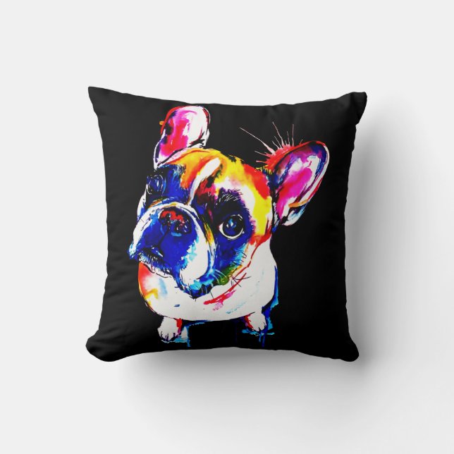 Franse Bulldog Gift | Cute Frenchie Colorful Art Kussen (Voorkant)