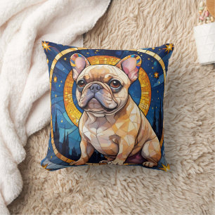 Franse Bulldog Glas in lood City Night Sky Moon Kussen