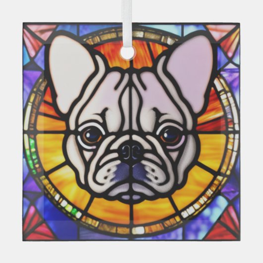 Franse Bulldog "Glas in lood" Glas Ornament (Voorkant)