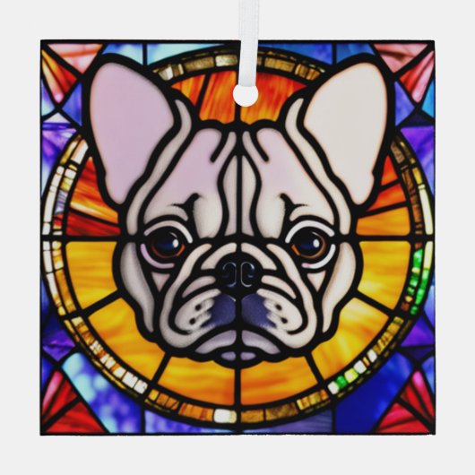 Franse Bulldog "Glas in lood" Glas Ornament (Achterkant)