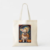Franse Bulldog Glas in lood Halloween Night Tote Bag (Achterkant)