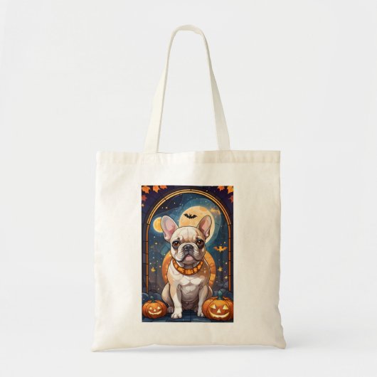 Franse Bulldog Glas in lood Halloween Night Tote Bag (Voorkant)