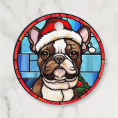 Franse Bulldog Glas in lood Kerstmis Bedankjes Labels (Voorkant)