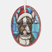Franse Bulldog Glas in lood Kerstmis Glas Ornament (Voorkant links)