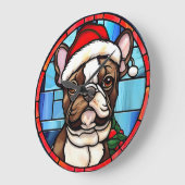 Franse Bulldog Glas in lood Kerstmis Grote Klok (Hoek)