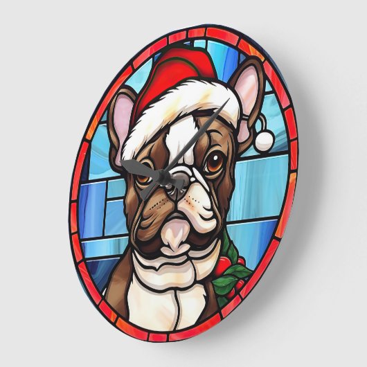 Franse Bulldog Glas in lood Kerstmis Grote Klok (Hoek)