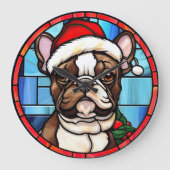 Franse Bulldog Glas in lood Kerstmis Grote Klok (Voorkant)