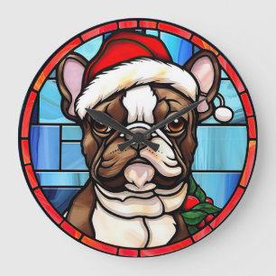 Franse Bulldog Glas in lood Kerstmis Grote Klok