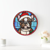 Franse Bulldog Glas in lood Kerstmis Grote Klok (Huis)