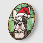 Franse Bulldog Glas in lood Kerstmis Grote Klok (Hoek)