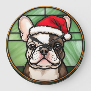 Franse Bulldog Glas in lood Kerstmis Grote Klok