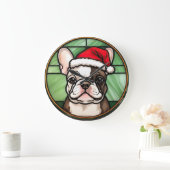 Franse Bulldog Glas in lood Kerstmis Grote Klok (Huis)