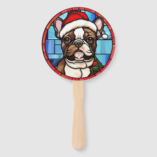 Franse Bulldog Glas in lood Kerstmis Handwaaier (Voorkant)