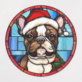 Franse Bulldog Glas in lood Kerstmis Labels (Design 1)