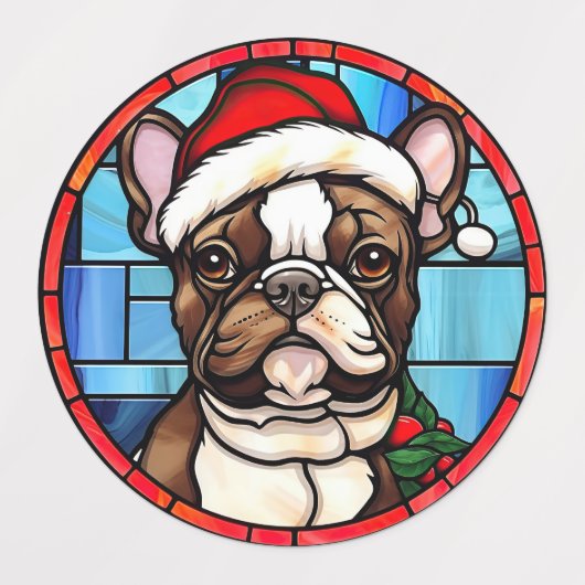 Franse Bulldog Glas in lood Kerstmis Labels (Design 1)