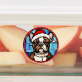 Franse Bulldog Glas in lood Kerstmis Labels (Aangebracht)