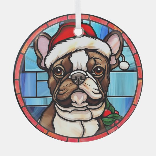 Franse Bulldog Glas in lood Kerstmis Ornament (Voorkant)