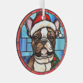 Franse Bulldog Glas in lood Kerstmis Ornament (Voorkant Rechts)