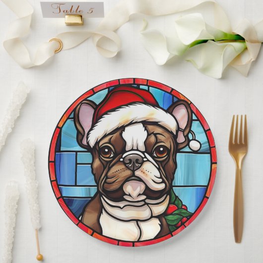 Franse Bulldog Glas in lood Kerstmis Papieren Bordje (Huwelijk)