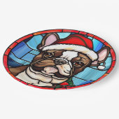 Franse Bulldog Glas in lood Kerstmis Papieren Bordje (Gekanteld)