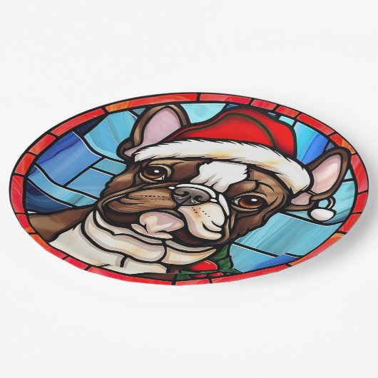 Franse Bulldog Glas in lood Kerstmis Papieren Bordje (Gekanteld)