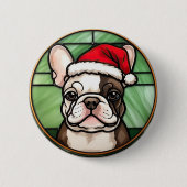 Franse Bulldog Glas in lood Kerstmis Ronde Button 5,7 Cm (Voorkant)