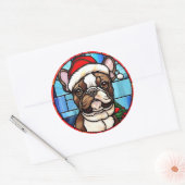 Franse Bulldog Glas in lood Kerstmis Ronde Sticker (Envelop)