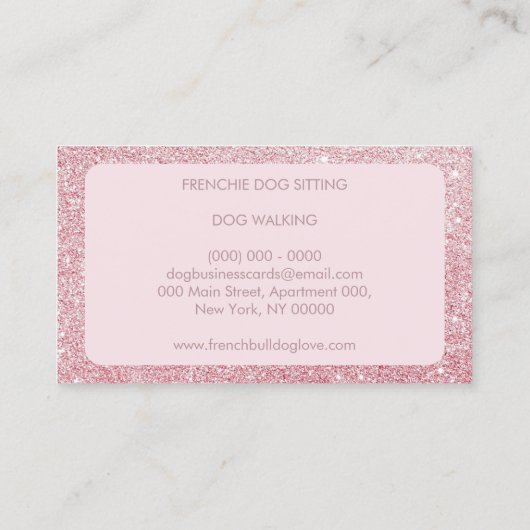 Franse Bulldog glitter roze mousserende puppy Visitekaartje (Achterkant)
