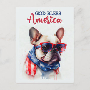 Franse Bulldog, God Bless America Ansichtkaart Briefkaart