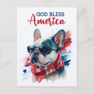 Franse Bulldog, God Bless America Ansichtkaart Briefkaart