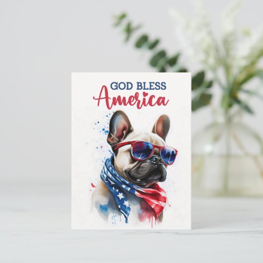 Franse Bulldog, God zegene Amerika Briefkaart (Staand voorkant)