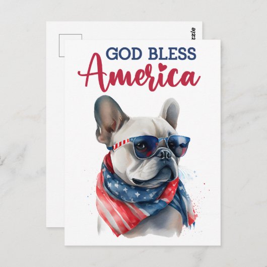 Franse Bulldog, God zegene Amerika Briefkaart (Voorkant / Achterkant)