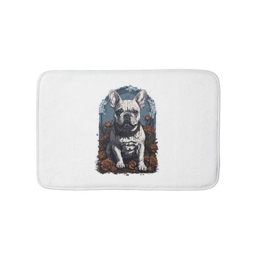 Franse Bulldog Gotische Bloemen Badmat (Voorkant)