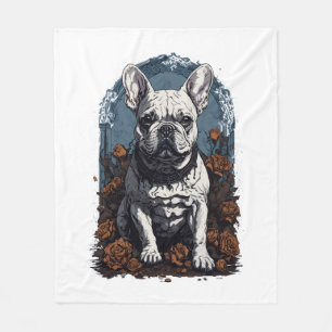 Franse Bulldog Gotische Bloemen Fleece Deken