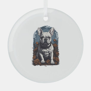 Franse Bulldog Gotische Bloemen Glas Ornament