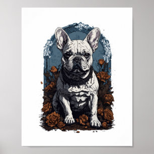 Franse Bulldog Gotische Bloemen Poster