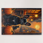 Franse Bulldog Gotische Café Halloween Kunst Legpuzzel (Horizontaal)