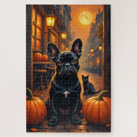 Franse Bulldog Gotische Café Halloween Kunst Legpuzzel (Verticaal)