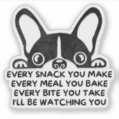 Franse Bulldog Grappig Kijken Je Snack Parodie Sticker (Voorkant)