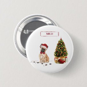 Franse Bulldog Grappige Kersthond met Boom Ronde Button 5,7 Cm