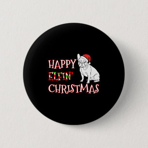 Franse Bulldog Grappige Kerstman Hoed Gelukkig Elf Ronde Button 5,7 Cm