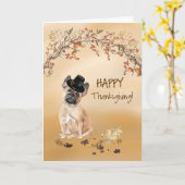 Franse Bulldog Grappige Pilgrim Hoed Thanksgiving Kaart (Gele Bloem)