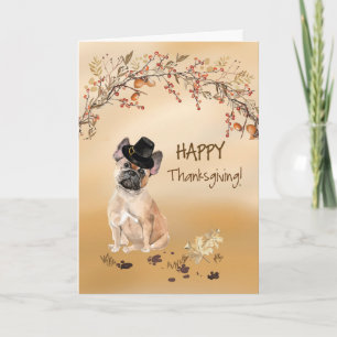 Franse Bulldog Grappige Pilgrim Hoed Thanksgiving Kaart