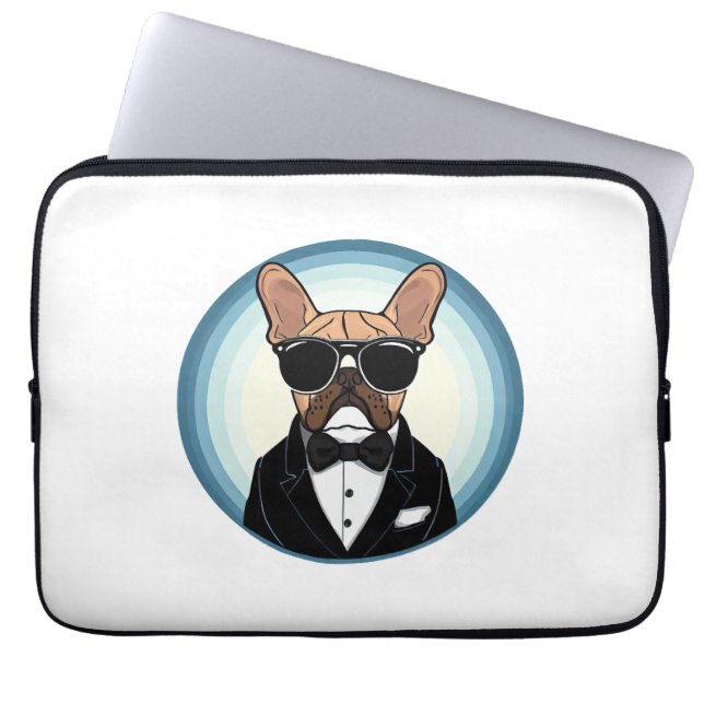 Franse Bulldog Grappige Schattigee kunst Laptop Sleeve (Voorkant)