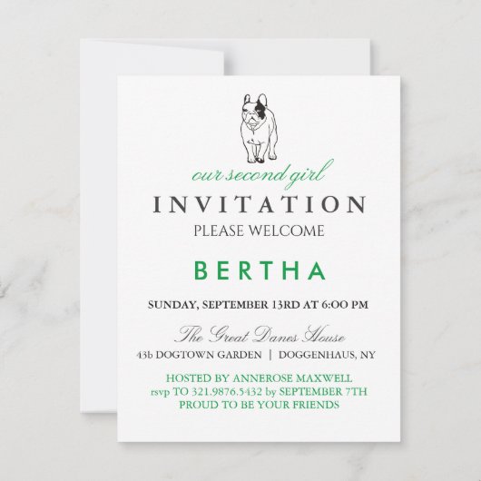 Franse bulldog Green Invitation Kaart (Achterkant)