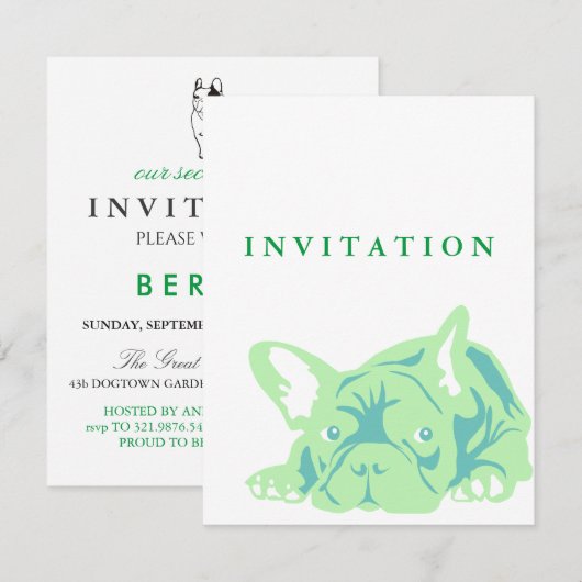 Franse bulldog Green Invitation Kaart (Voorkant / Achterkant)