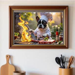 Franse Bulldog Grill Chef Fiery Poster